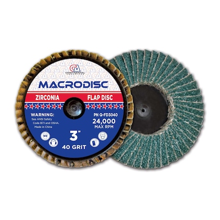 Continental Abrasives 3" Zirconia Quick change style Mini Flap Disc 40 grit Q-FD3040